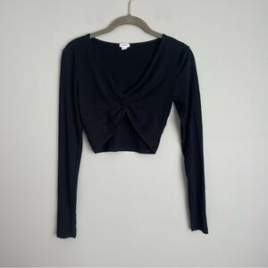 Garage Black Long Sleeve Tie Front Crop Blouse